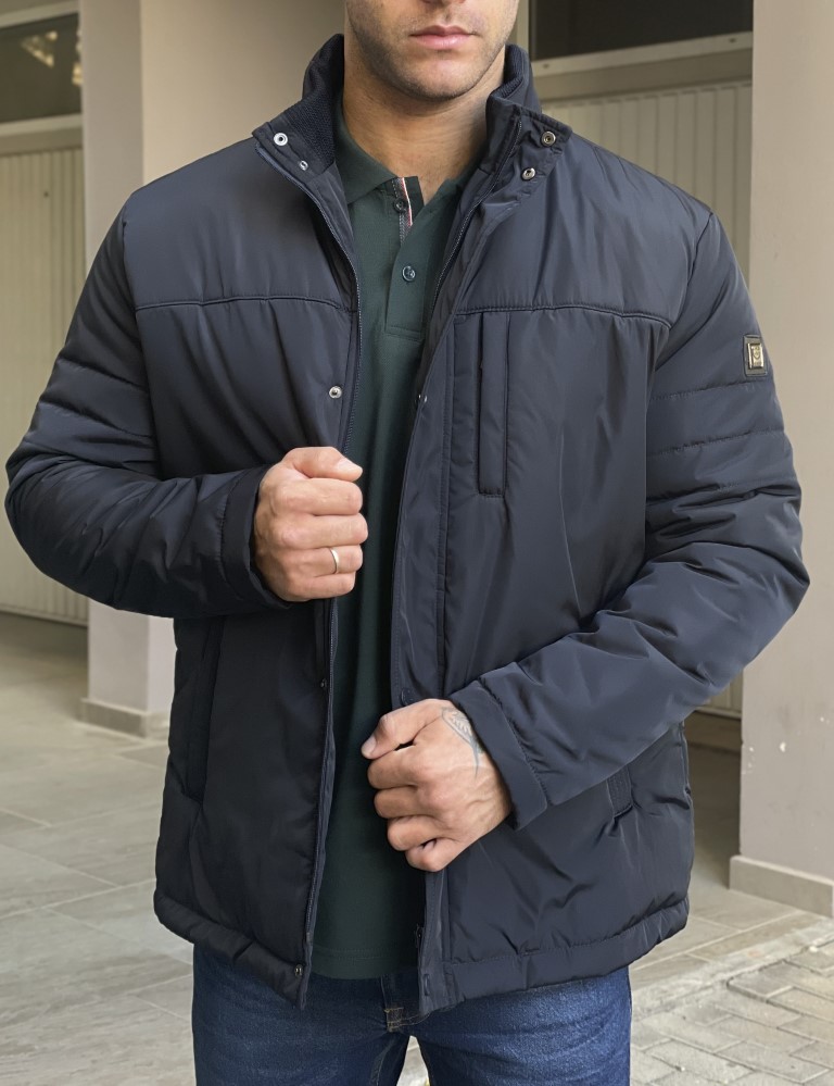 Ανδρικό μπλε μπουφάν με γιακά HM406529B φωτογραφία